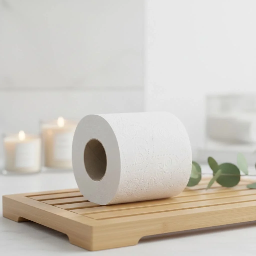 Black toilet paper rolls in a modern bathroom setting