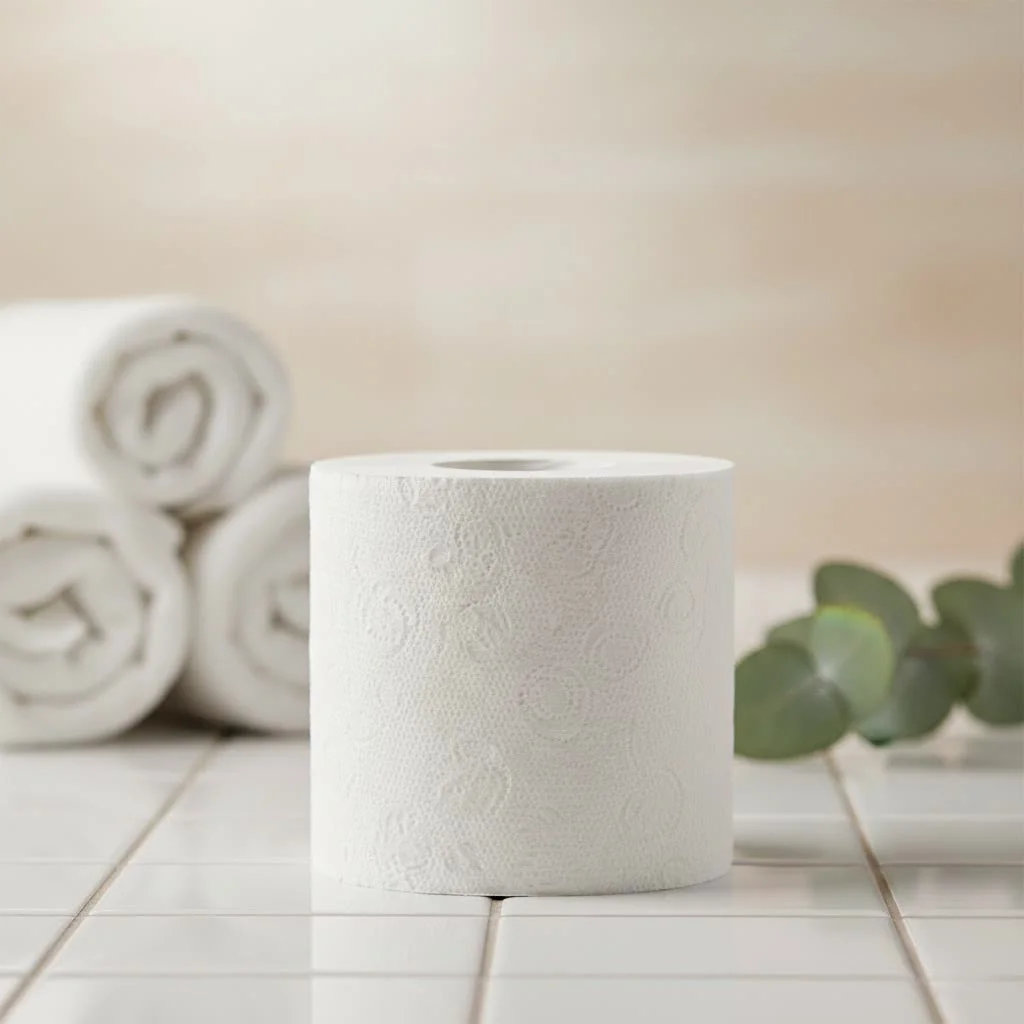 Industrial parent reel of toilet paper being processed